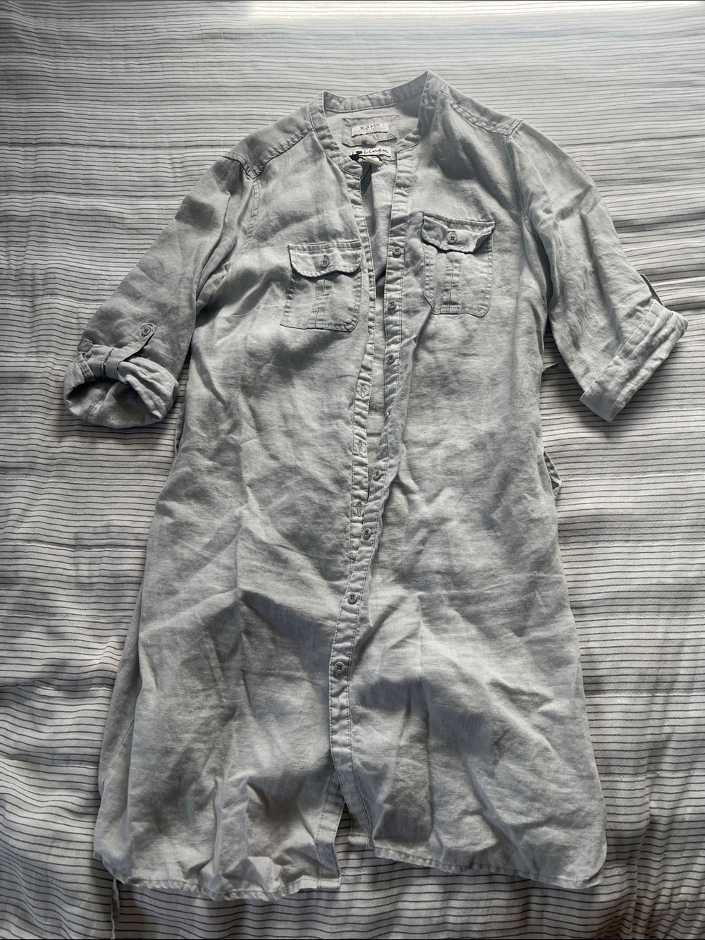 Melvin Light Gray Button-Front Linen Tunic Dress